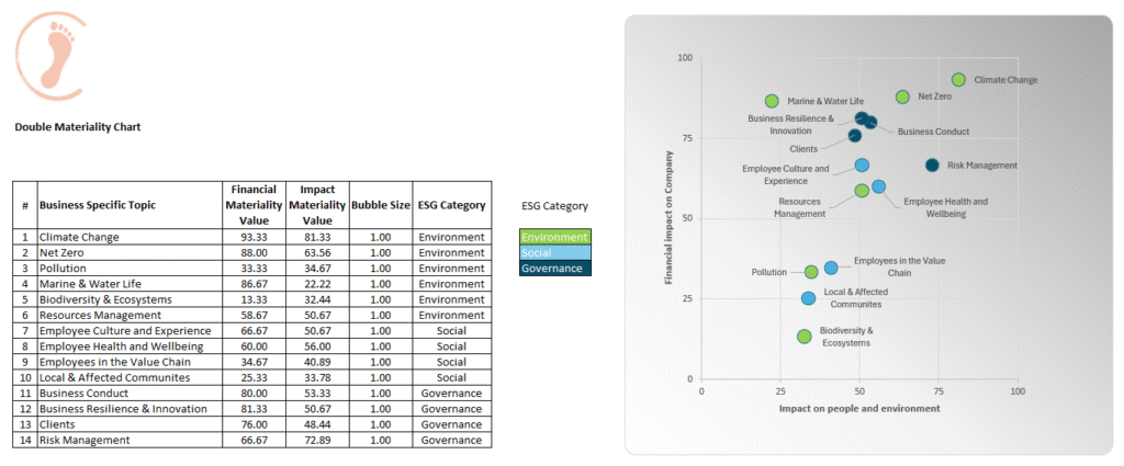 Text chart and bubble chart showing Double Materiality Assessment